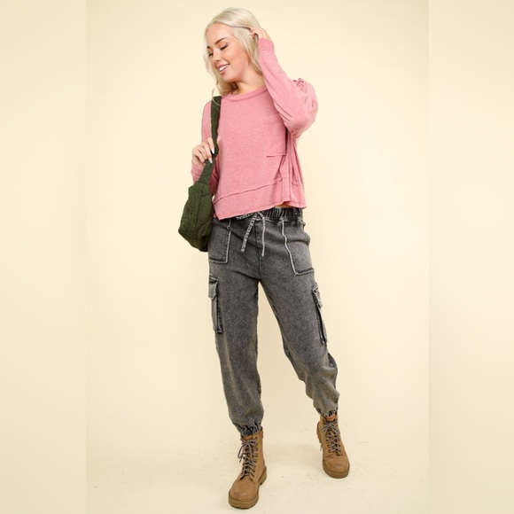 VERY J Washed Drawstring Jogger Cargo Jeans - Picture 4 of 4